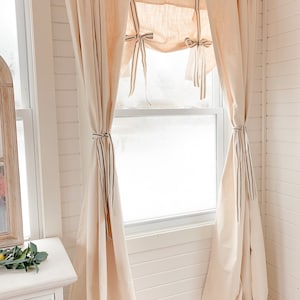 Cotton Slub (Linen look) Curtains ,Window treatments, Farmhouse style, white curtains , Valance, Solid White Curtains