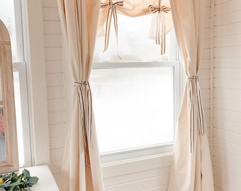 Cotton Slub (Linen look) Curtains ,Window treatments, Farmhouse style, white curtains , Valance, Solid White Curtains