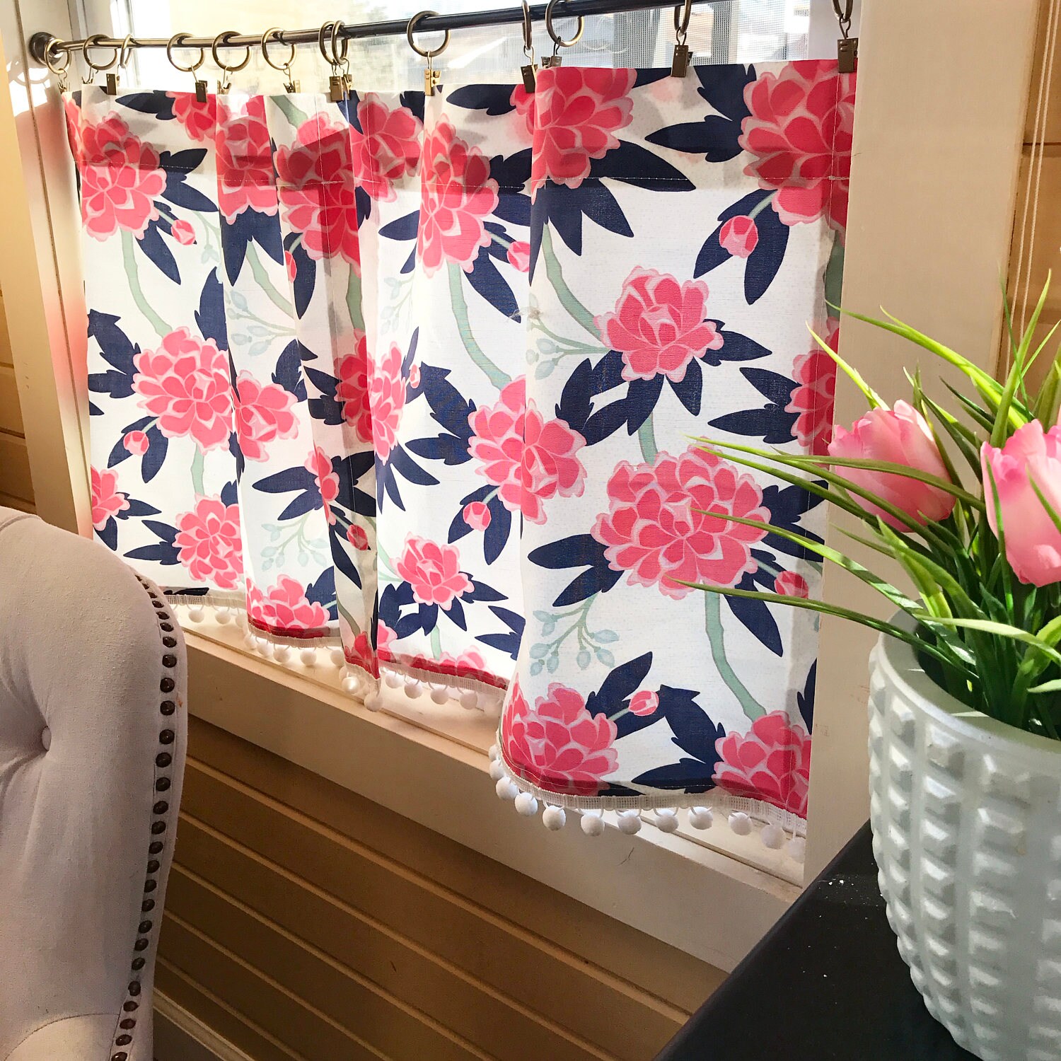 Luxury Floral Pillow Cafe Curtain And Valance Floral Home Etsy