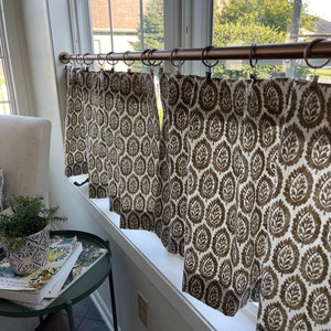 Lynn Chip Block print pattern cotton linen Texture Cafe Curtains , Tier Curtains, Kitchen Curtains, Bathroom Curtains , Window Treatments