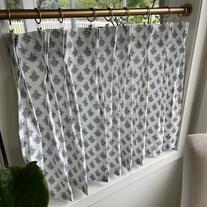 Pleated block print Cafe Curtain , Tier Curtains, Kitchen Curtains, Bathroom Curtains , Window Treatments, Farmhouse image 2