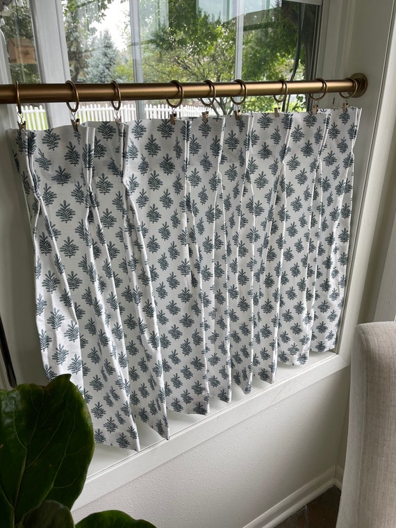Pleated Block Print Cafe Curtain , Tier Curtains, Kitchen Curtains