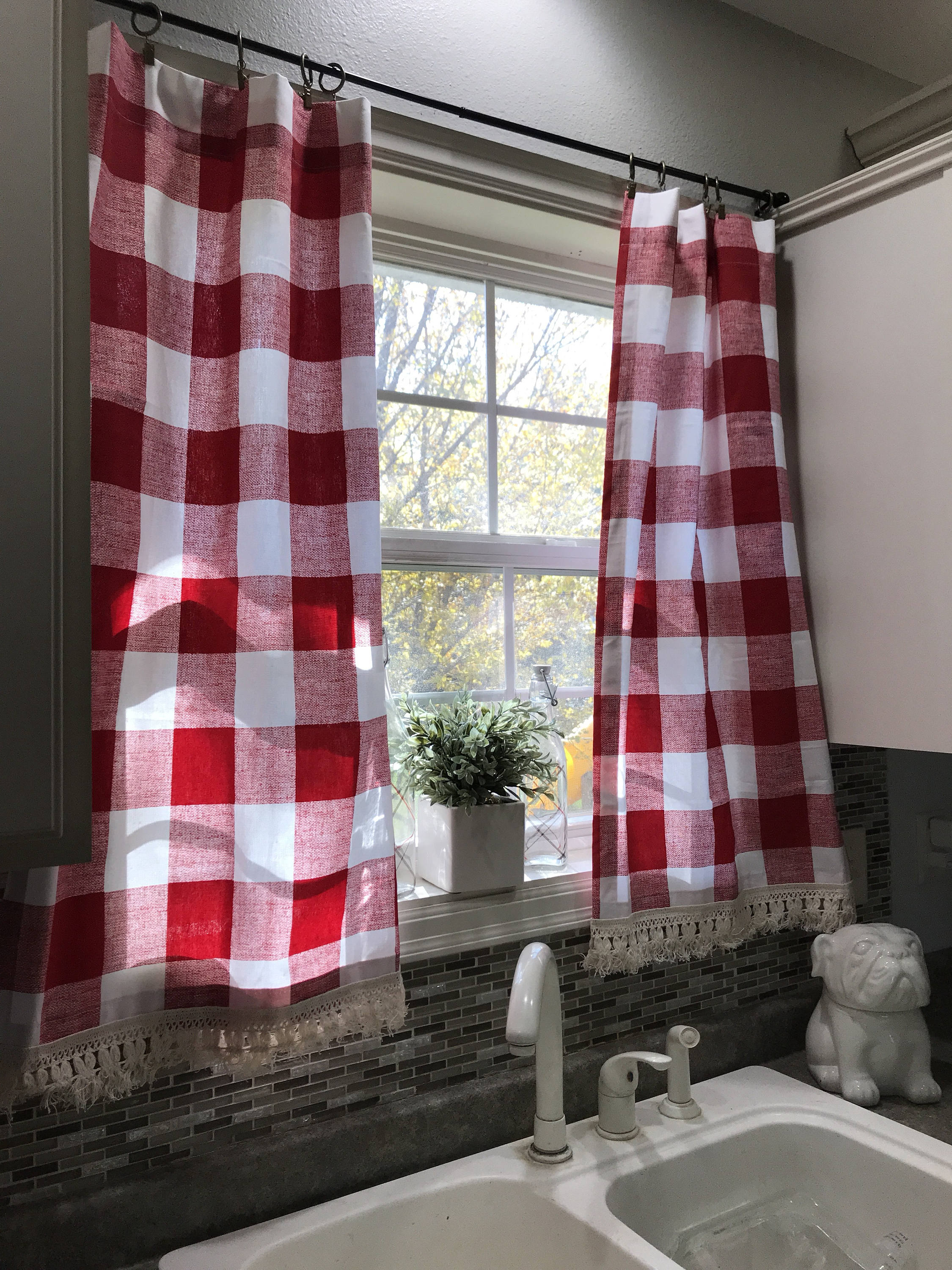 Plaid Cafe Curtain Plaid Buffalo Plaid Curtains Tassel | Etsy