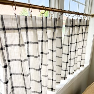 Pleated windowpane plaid Cafe Curtain , Tier Curtains, Kitchen Curtains, Bathroom Curtains , Window Treatments, Farmhouse