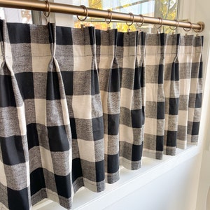 Pleated Buffalo Plaid Cafe Curtain , Tier Curtains, Kitchen Curtains, Bathroom Curtains , Window Treatments, Farmhouse, Plaid Curtain