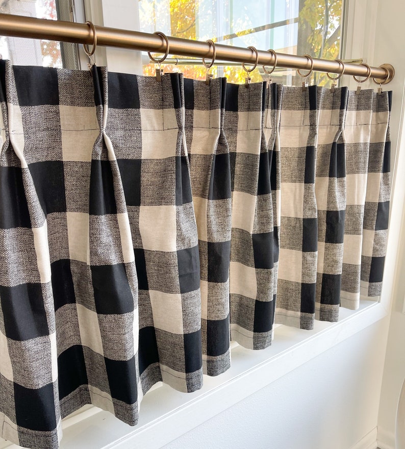 Pleated Buffalo Plaid Cafe Curtain Tier Curtains Kitchen Etsy