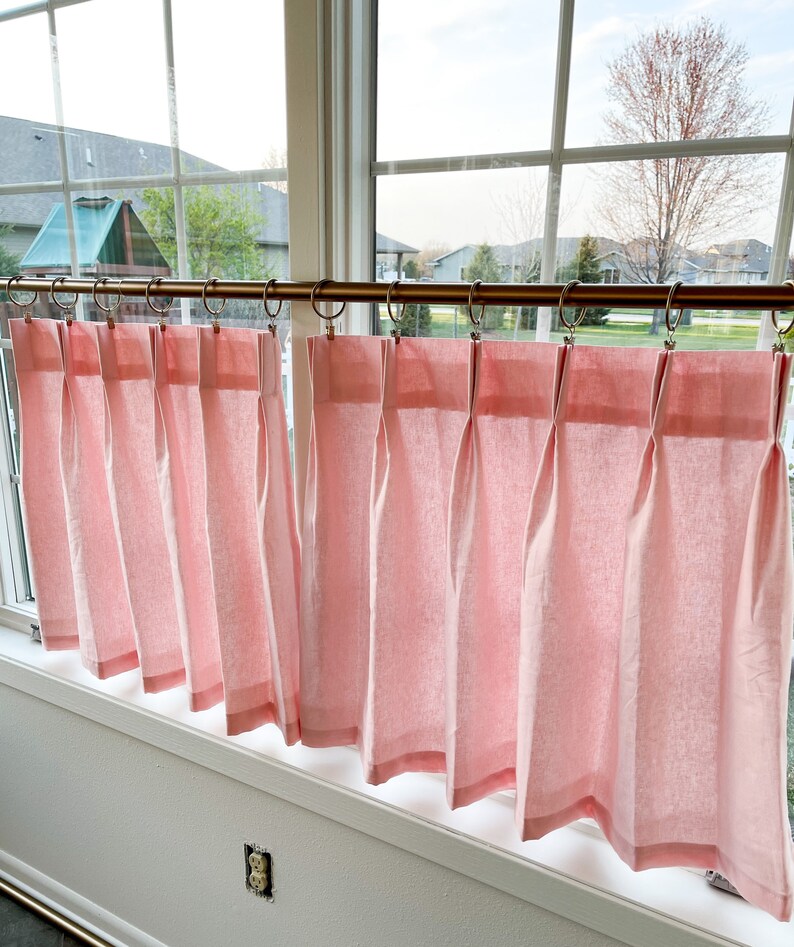 Pink Linen Pleated Solid Cotton Linen Cafe Curtains Tier Etsy