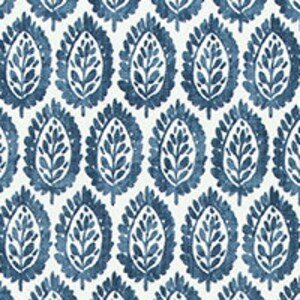 May include: A seamless pattern of blue watercolor leaves on a white background. The leaves are stylized and have a slightly abstract look.
