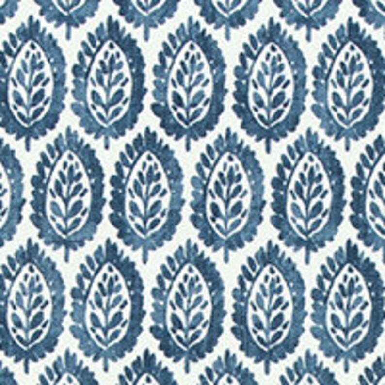 May include: A seamless pattern of blue watercolor leaves on a white background. The leaves are stylized and have a slightly abstract look.