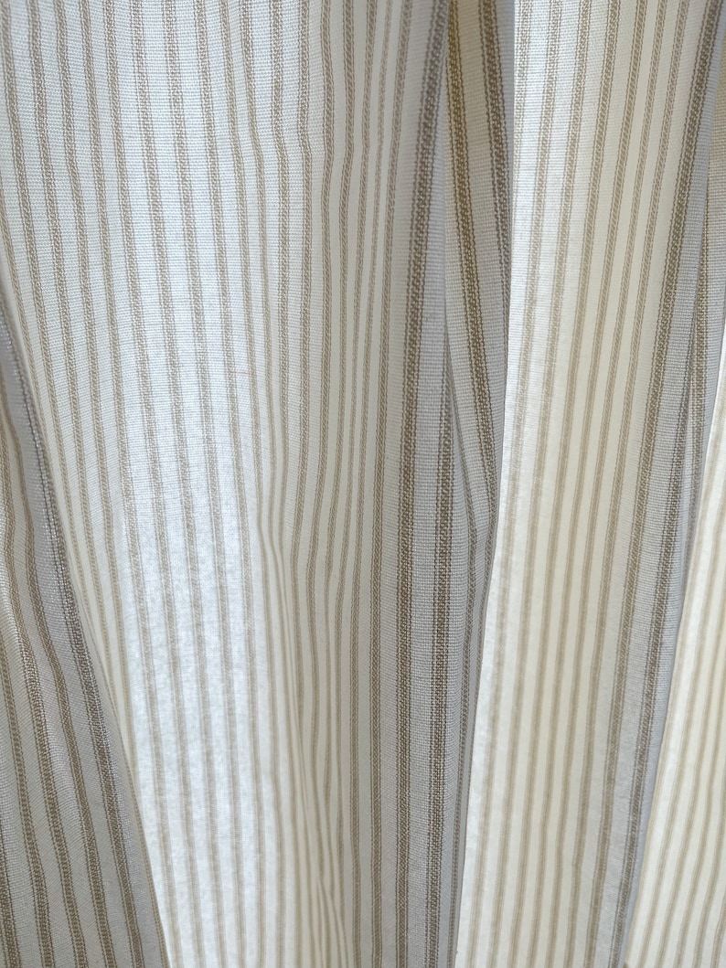 Pleated cream and brown ticking striped Cafe Curtain , Tier Curtains, Kitchen Curtains, Bathroom Curtains , Window Treatments, Farmhouse image 3