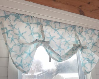 Starfish Tie up Shade, Designer Valance , Beach Decor m , Valance, Modern Home Decor, Nursery Decor, Kitchen Curtain