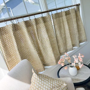 Yellow cream gem  Block print cafe curtain , Tier Curtains, Kitchen Curtains, Bathroom Curtains , Window Treatments, Farmhouse Style