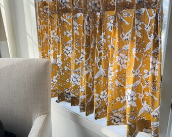 Pleated yellow bird Cafe Curtain , Tier Curtains, Kitchen Curtains, Bathroom Curtains , Window Treatments, Farmhouse