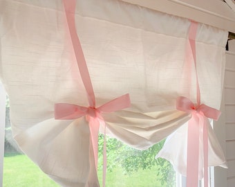 White Tie up Shade valance ,Designer Valance , Farmhouse look , Modern Home Decor, Nursery Decor, Kitchen Curtain