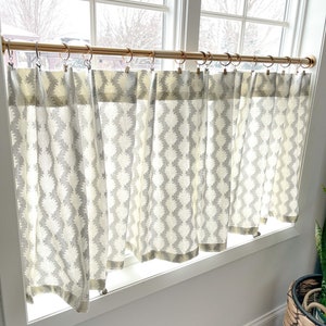 Gray Waverly True To Form fabric  Cafe Curtain , Tier Curtains, Kitchen Curtains, Bathroom Curtain , Window Treatments, modern decor,