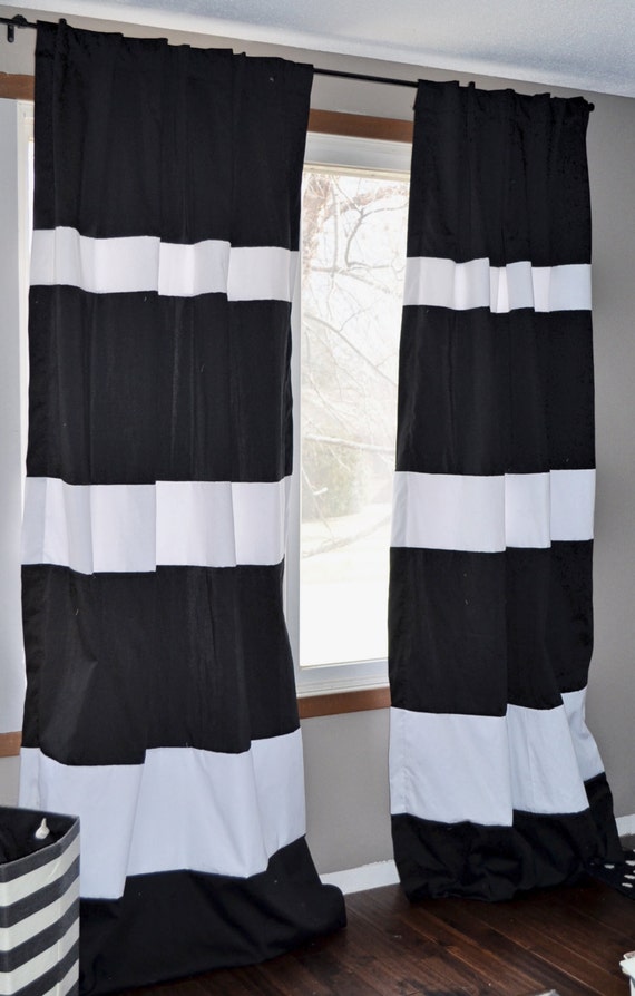 Custom Black And White Striped Curtains Your Size Stripes Etsy