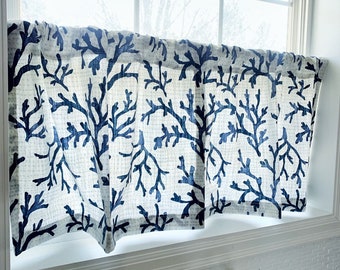 Nautical Cafe Curtain: Seahorse, Starfish & Coral Print Beach Decor