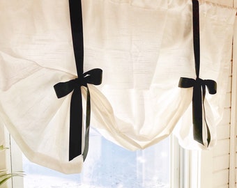 White Tie up Shade valance ,Designer Valance , Farmhouse look , Modern Home Decor, Nursery Decor, Kitchen Curtain