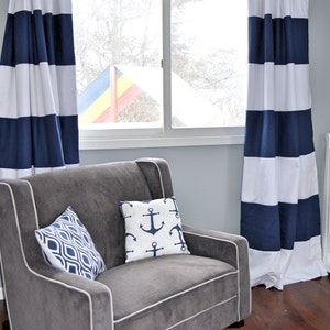 Custom Navy Blue Striped Curtains, Stripes, Color Blocked, Nautical, Nursery Curtains, Window Treatments