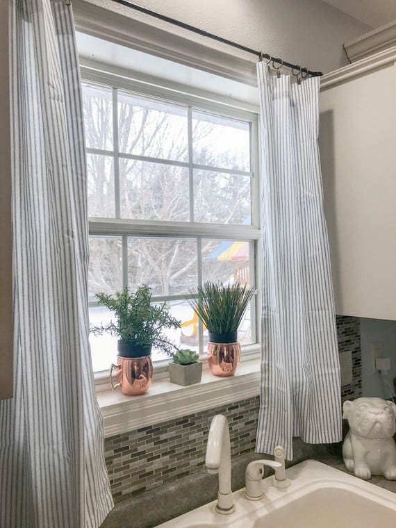 1 Pair Of Curtains Ticking Striped Classic Stripe 1 Pair Of Curtains Ticking Striped, Gray Striped Kitchen Curtains