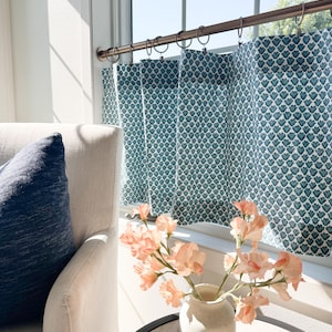 Blue gem print Cafe Curtains , Tier Curtains, Kitchen Curtains, Bathroom Curtains , Window Treatments, kitchen curtain