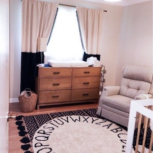 Custom Color Blocked Nursery Curtains: Black and Cream Stripes