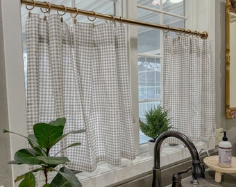 Small plaid Cafe Curtains , Tier Curtains, Kitchen Curtains, Bathroom Curtains , Window Treatments, Farmhouse Style