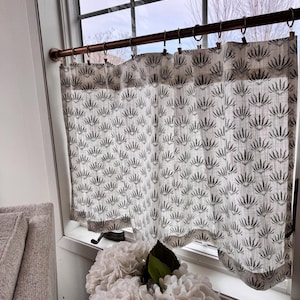 Dragon Block print cafe curtain , Tier Curtains, Kitchen Curtains, Bathroom Curtains , Window Treatments, Farmhouse Style, foral home