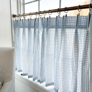 Pleated gingham plaid print Cafe Curtains, Tier Curtains, Kitchen Curtains, Bathroom Curtains , Window Treatments, Farmhouse