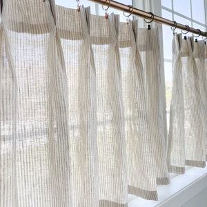 This fresh linen has a lightweight weave with an airy drape and fine slub texture. Vertical striped Pleated cafe curtain summer airy feel zdjęcie 1