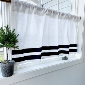 Solid Cotton Linen (LOOK) Texture Cafe with ribbon trim  , Tier Curtains, Kitchen Curtains, Bathroom Curtains , Window Treatments