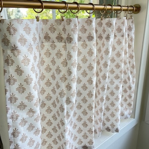 Dyann Block print cafe curtain , Tier Curtains, Kitchen Curtains, Bathroom Curtains , Window Treatments, Farmhouse Style, foral home image 1