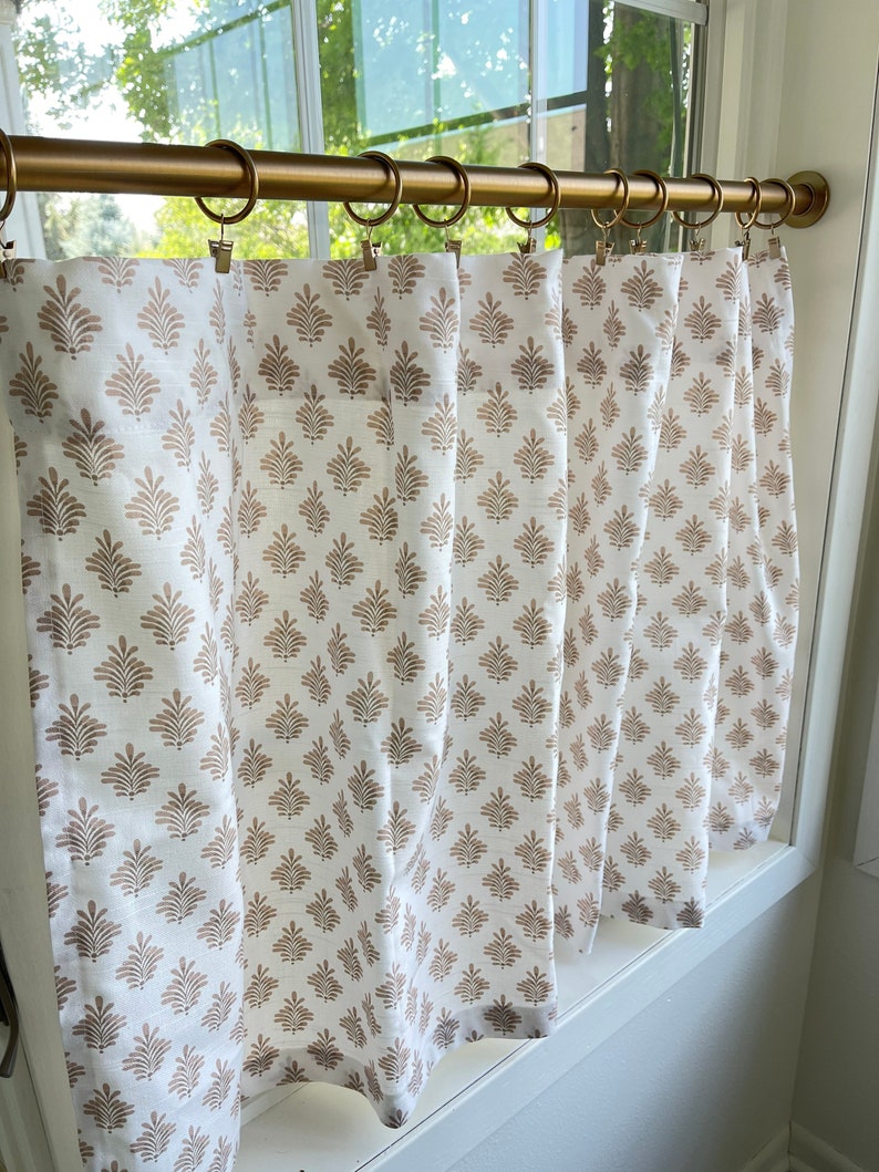 Dyann Block print cafe curtain , Tier Curtains, Kitchen Curtains, Bathroom Curtains , Window Treatments, Farmhouse Style, foral home image 1