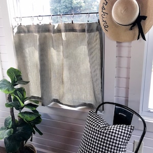 Cream Ticking Striped Cafe Curtain, Farmhouse Decor, Kitchen Curtains, Farmhouse Style, Bathroom Curtains