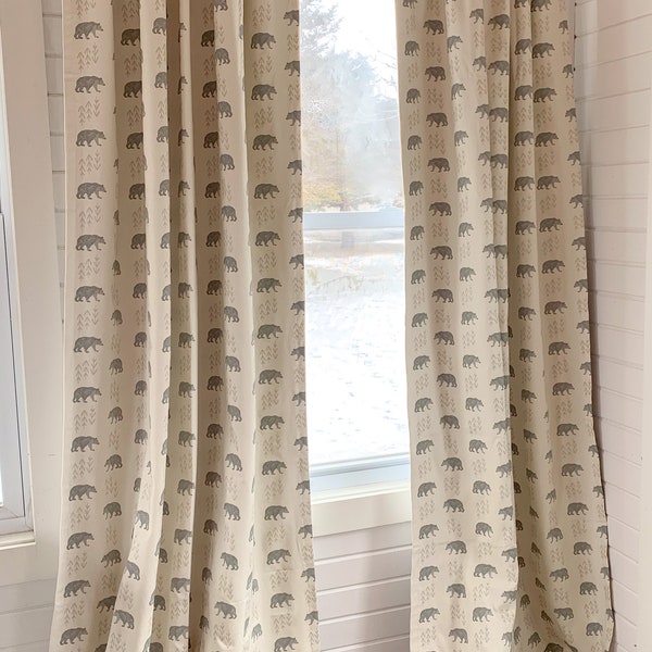 Bear curtains ,Window treatments, Farmhouse style, white curtains , Valance, Solid White Curtains, woodland curtain, animal decor