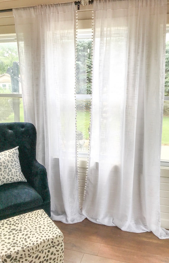 Pom Pom Curtain Pom Pom Decor Tassel Curtain Sheers Pom Etsy