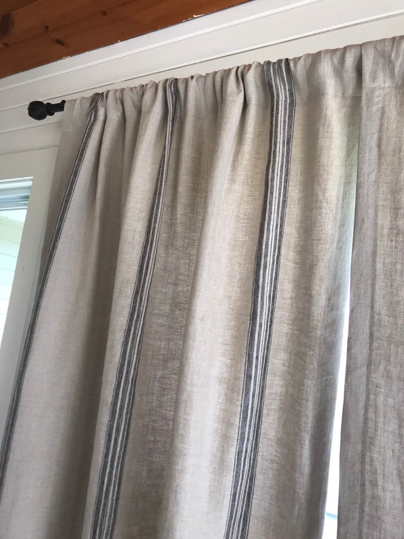 Luxury Linen Striped Curtains Window Treatmentsdrape Etsy
