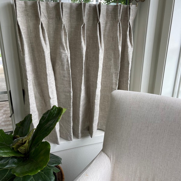 French pleated tuscany Linen in the best-selling slub oatmeal natural flax color,  cafe curtains , modern curtains, linen window treatments