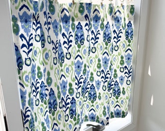 Beautiful blue and green ikat modern Cafe Curtain perfect for your kitchen , bathroom,  farmhouse, window treatments