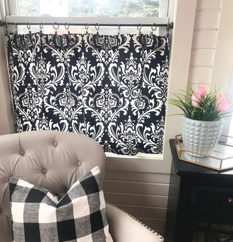 Damask Cafe Curtain Choose Color Window Treatments Kitchen Etsy