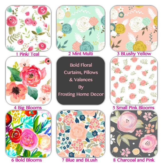 Bold Floral Spoonflower Valances And Cafe Curtains Floral Etsy