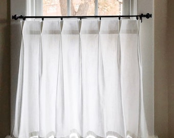 Pleated Solid Cotton Linen (LOOK) Texture Cafe Curtains , Tier Curtains, Kitchen Curtains, Bathroom Curtains , Window Treatments, Farmhouse