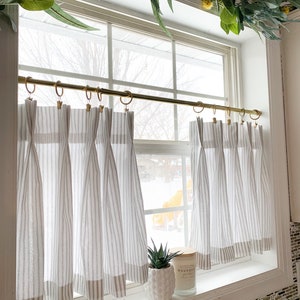 Pleated ticking striped Cafe Curtain , Tier Curtain, Kitchen Curtains, Bathroom Curtains , Window Treatments, Farmhouse