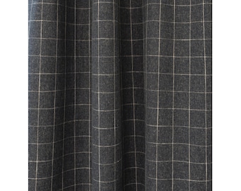 Charcoal Plaid Drapery: Wool Windowpane Curtain Panel