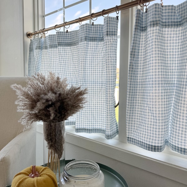 Mini plaid cafe Curtains , Tier Curtains, Kitchen Curtains, Bathroom Curtains , Window Treatments, vintage style