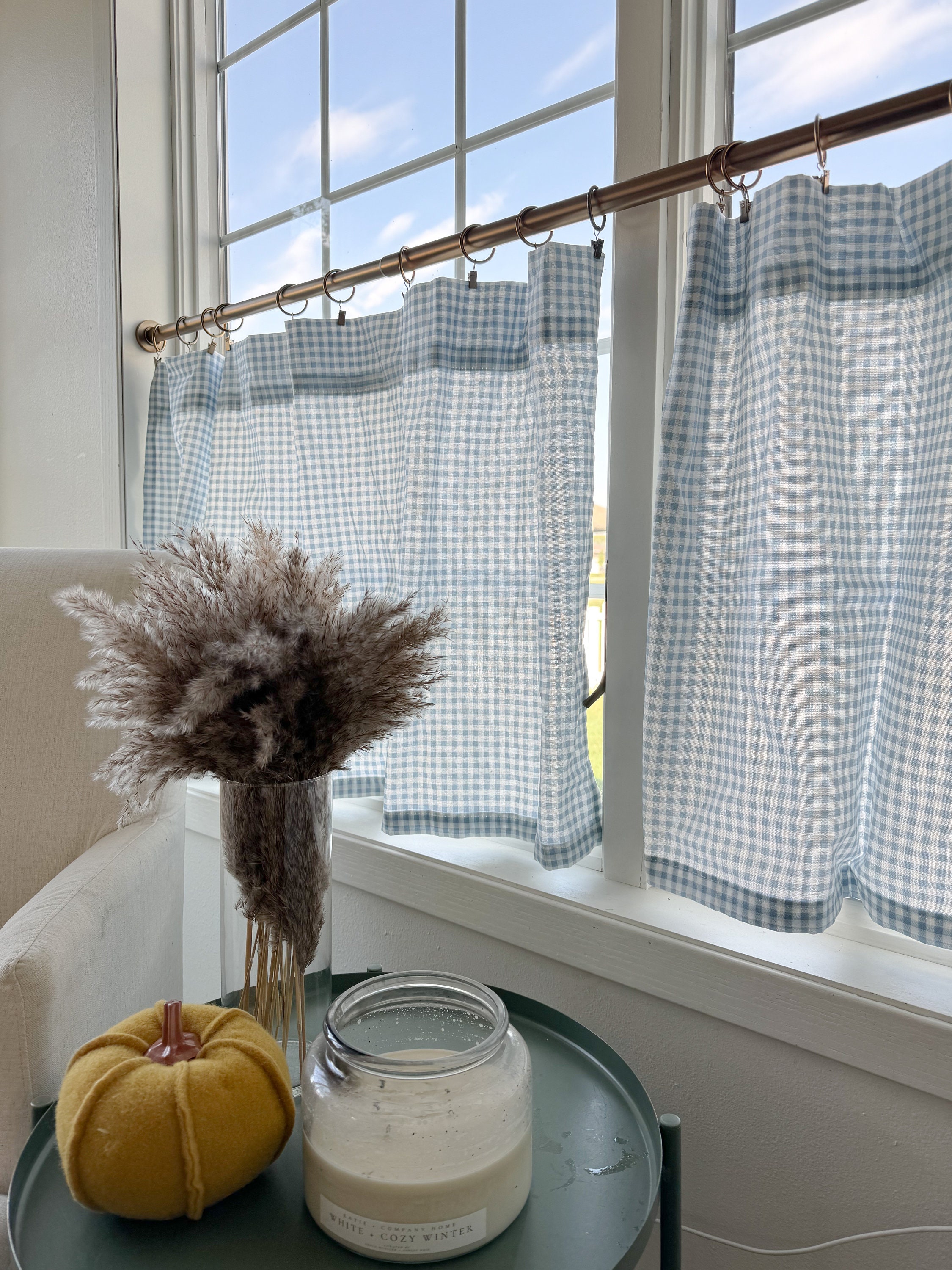 Mini gingham plaid cafe Curtains , Tier Curtains, Kitchen Curtains, Bathroom Curtains , Window Treatments, vintage style