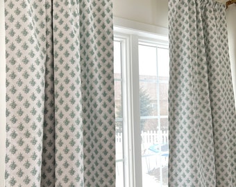 1 pair of block print Curtains Collection, Modern Curtains, Window Treatments, green, blush Curtains, Drapes Boho Curtains, Bohemian Decor