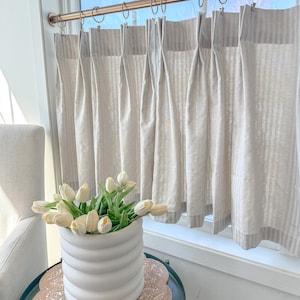 Pleated brown with white  striped Cafe Curtain , Tier Curtain, Kitchen Curtains, Bathroom Curtains , Window Treatments, Farmhouse