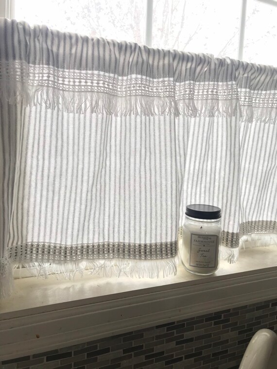 Cafe Curtains Ticking Striped With White Boho Singapore Cafe Curtains Ticking Striped, Gray Striped Kitchen Curtains