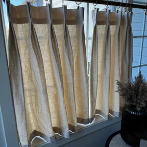 Pleated Solid Cotton Linen (LOOK) Texture Cafe Curtains , Tier Curtains, Kitchen Curtains, Bathroom Curtains , Window Treatments, Farmhouse image 5